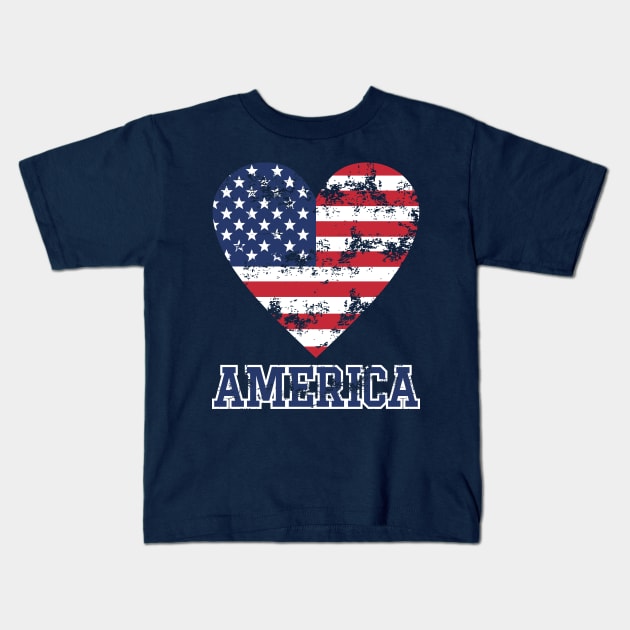 American Flag Heart Kids T-Shirt by onestarguitar